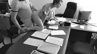 Boss'S Secret Camera Captures Quickie With Tiny Secretary On Office Desk