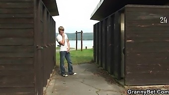 Old Man Strokes Grandma In Public Restroom